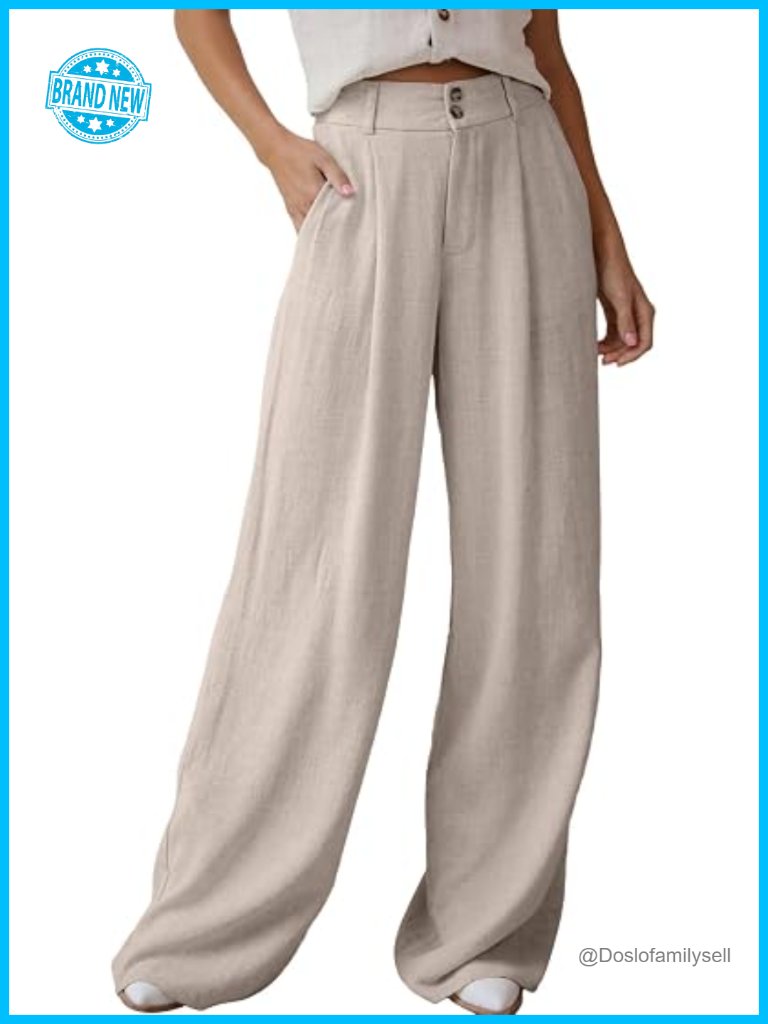 Wide Leg Linen Blend Pants - High Waisted Palazzo Style